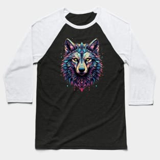 A Blue, Teal, Pink, Yellow And Purple Wolf Baseball T-Shirt